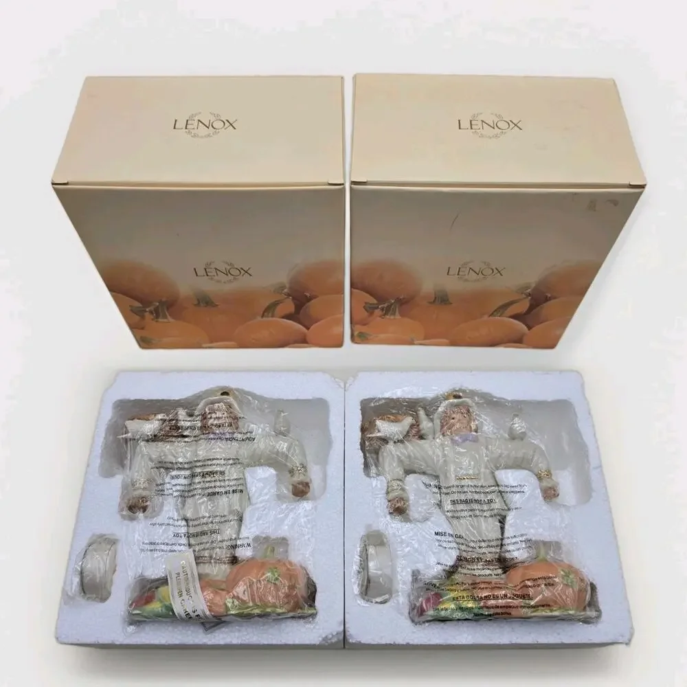 Lenox Occasions Scarecrow Candle Stand Porcelain Set of 2 New in Original Boxes